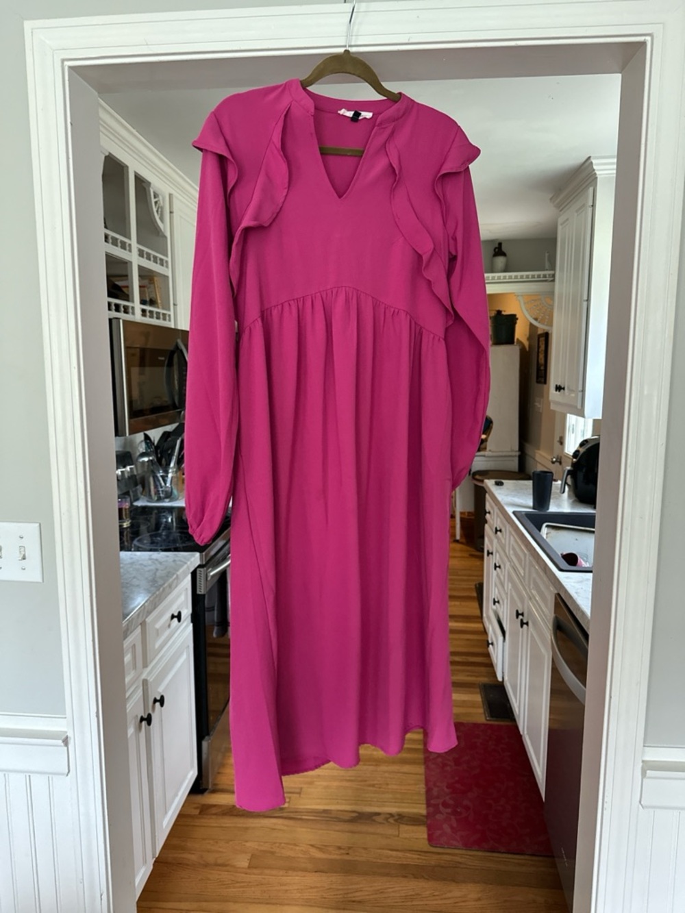 Michelle McDowell Fuchsia Ruffle Long Sleeve Midi Dress